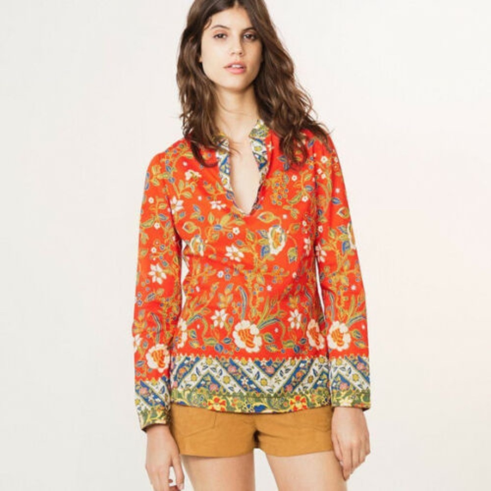 TORY BURCH Stephanie Orange Floral Tunic Top, 6